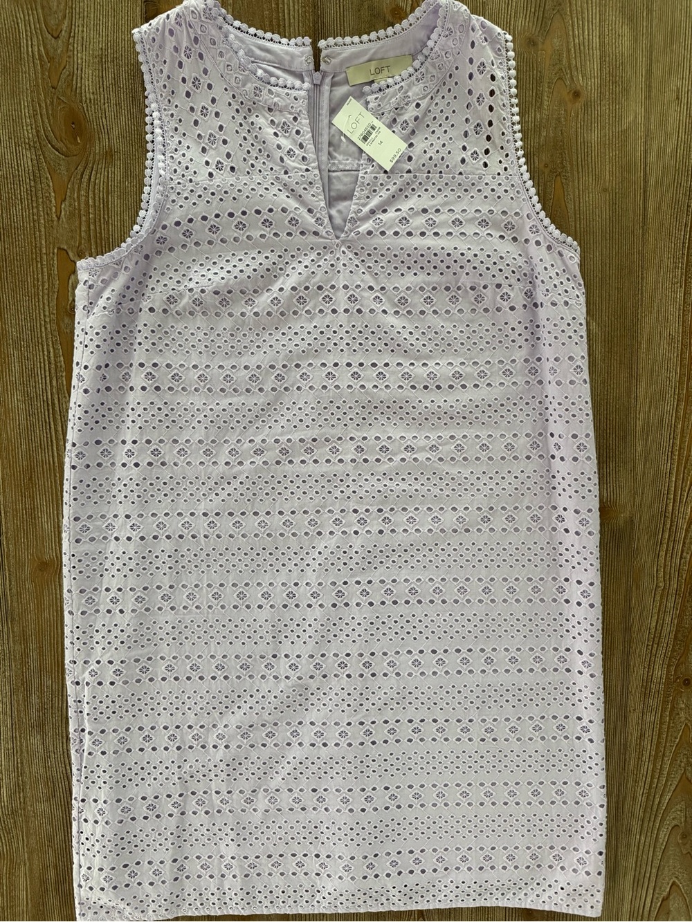 Loft NWT Lilac Eyelet Sleeveless Shift Dress Size 14 Summer